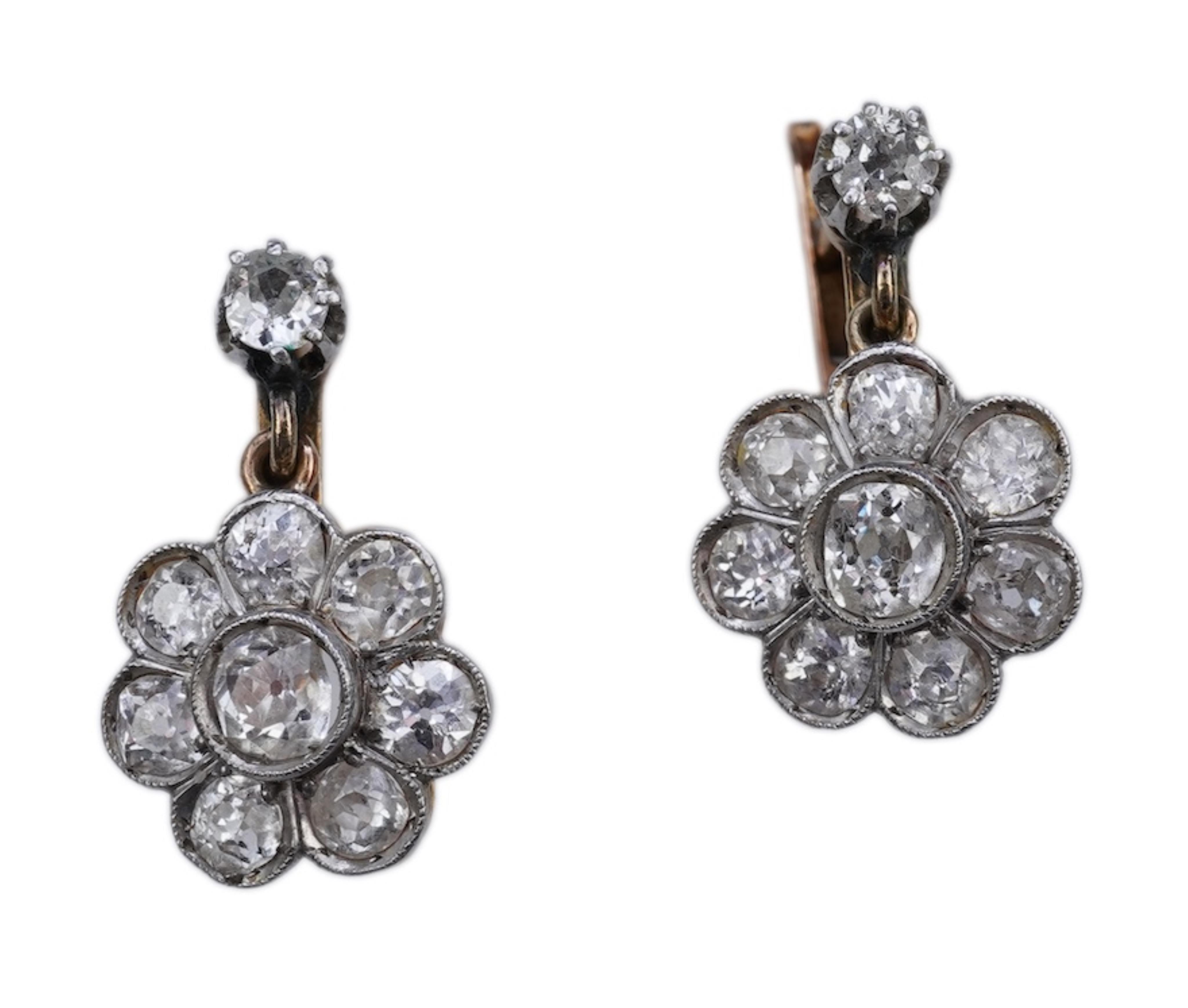 A pair of Edwardian diamond earrings, early 20th century